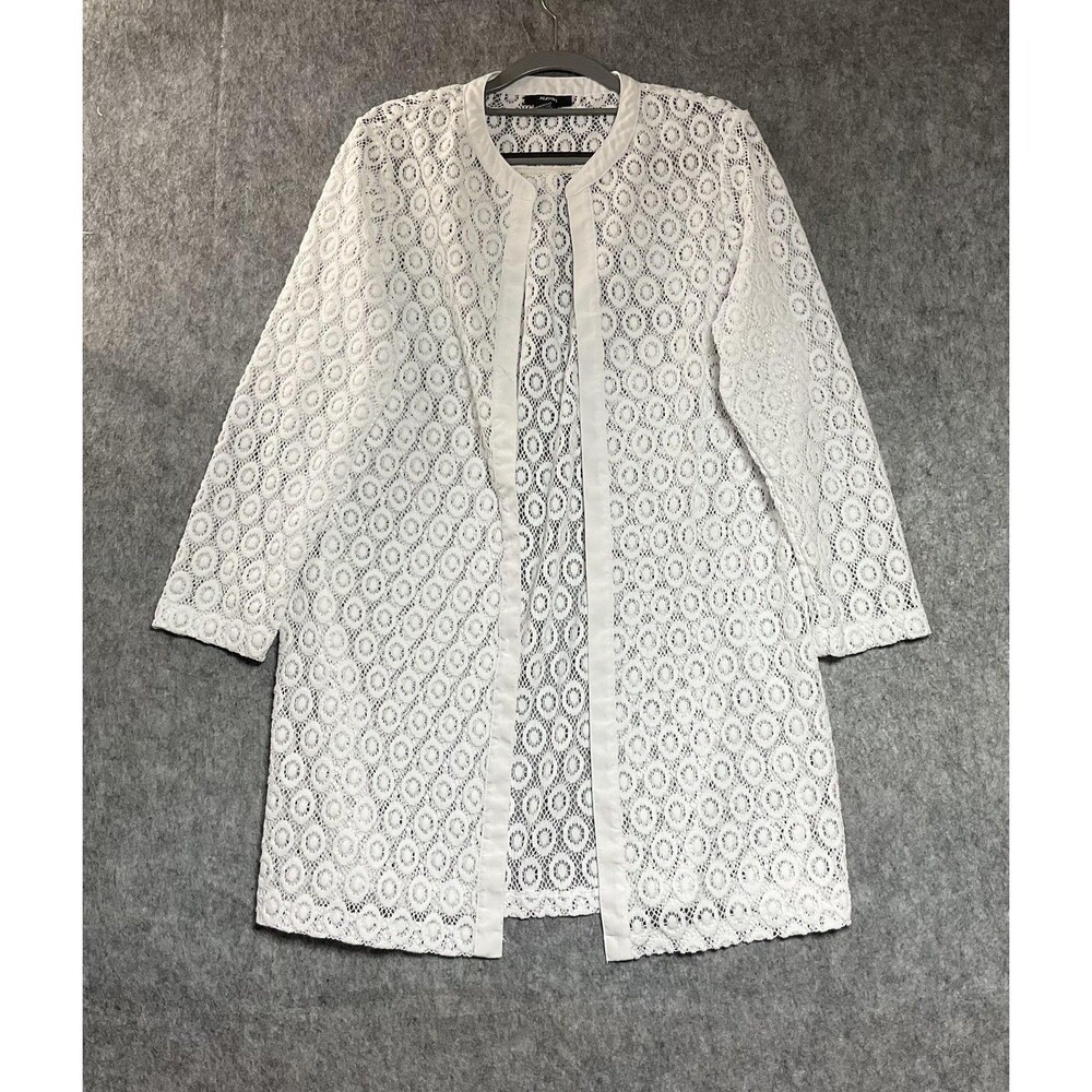 Alfani Cardigan Womens Medium White Lace Open Front Sheer Cottage Boho Duster